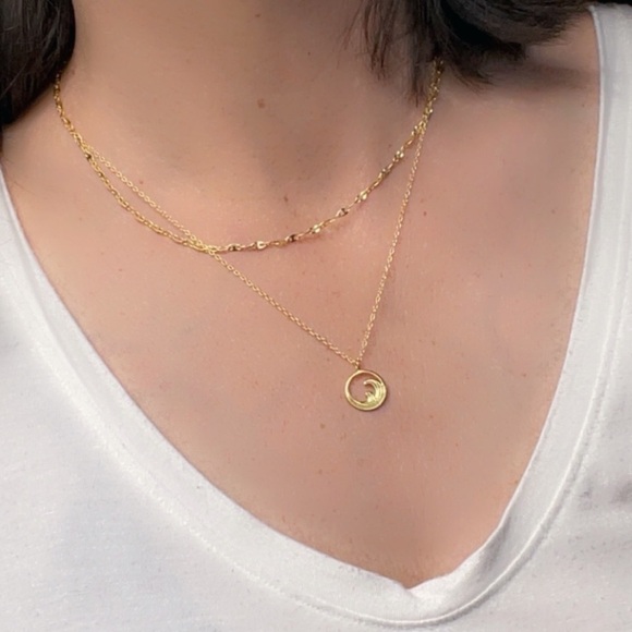 14k Gold Vermeil Ocean Wave Pendant and Chain - Picture 3 of 6